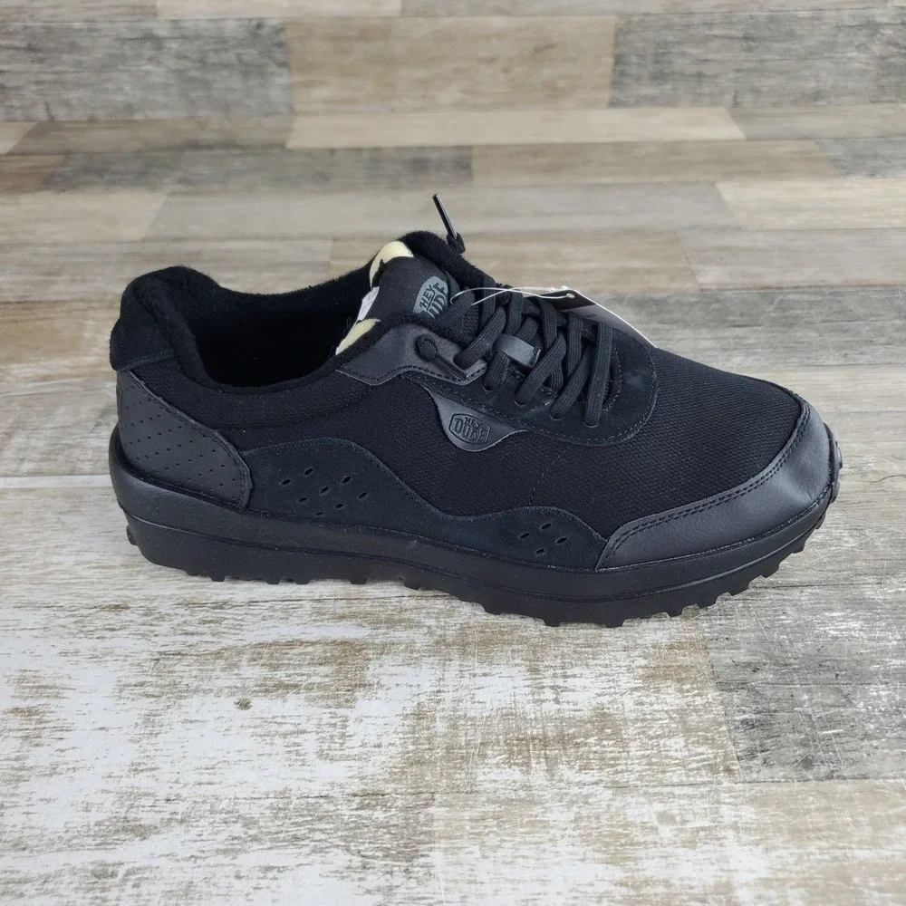 Hey Dude Dresden Essentials Mens Shoes Sz 9 Black Suede Athletic Lace-Up Sneaker